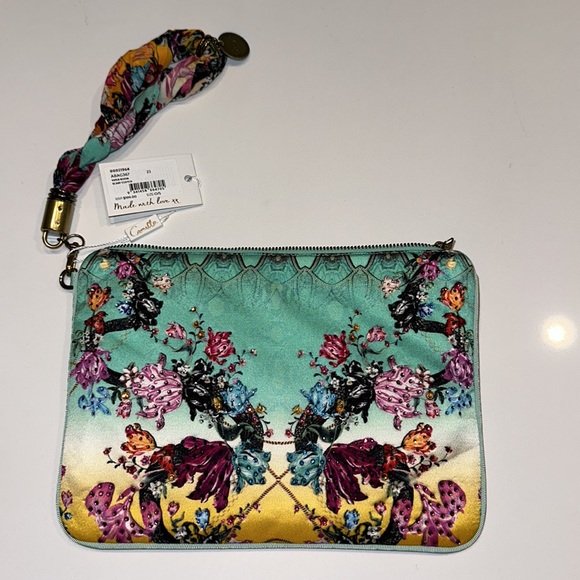 CAMILLA *Viper Room* green floral silk scarf clutch wristlet pouch bag sac